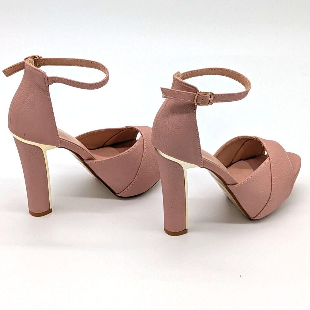 Women's Blush Pink Platform Block Heel Sandals Ankle Strap Open Toe Pumps US 6.5 - Picture 6 of 8